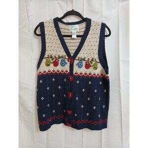 Quacker Factory Vintage Ugly Christmas Vest Winter Mittens Crochet Applique Sz M